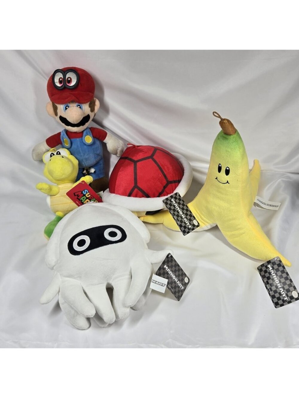 Mario Kart And Super Mario World Plush Lot Of 5 Blooper Banana Peel Red Shell